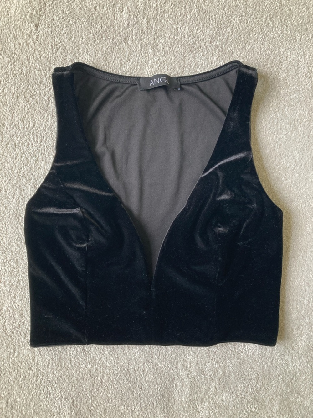4/$10 - ANGL Velvet V-Neck Cropped Tank - Black
